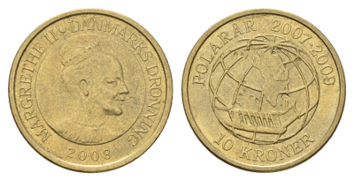 Дания 10 крон 2008 Международный полярный год - Сириус (2007-2009) KM 925 алюминиевая бронза 119-211