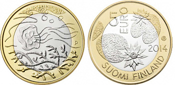 Финляндия 5 евро 2014 серия природа севера, вода KM 200 биметалл UNC M21-9