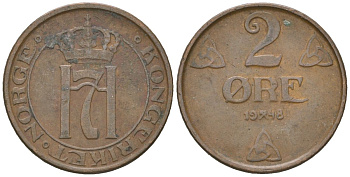 Норвегия 2 эре 1948 Хокон VII (1905-1957) KM 371 бронза 3955-165