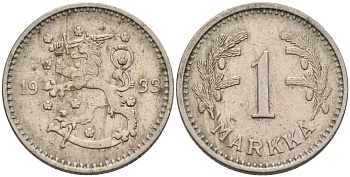 ФИНЛЯНДИЯ 1 МАРКА 1933 S KM 30 медно-никель 4563-635