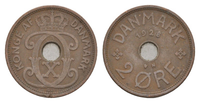 Дания 2 эре 1928 N, Кристиан X (1912-1947) KM 827 бронза 4658-224