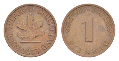 ФРГ 1 пфенниг 1975 D KM 105, J.380 сталь плакированная медью 4630-867