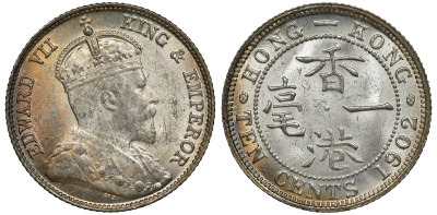 Гонконг 10 центов 1902 Эдуард VII (1901-1910) KM 13 серебро UNC 91-752