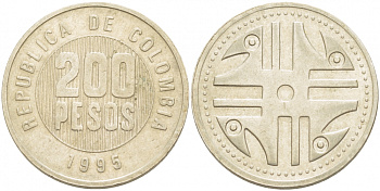 КОЛУМБИЯ 200 ПЕСО 1995 KM 287 медь никель цинк 213-744