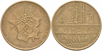Франция 10 франков 1976 тип Матье KM 940, Le Franc 365.7-8 никель латунь 4402-1137