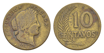Перу 10 сентаво 1947 KM 226 латунь 4651-934