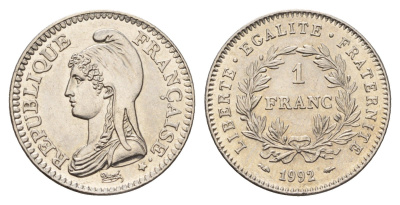 Франция 1 франк 1992 200 лет Французской республике KM 1004.1, Le Franc 229.2 никель aUNC 4118-827