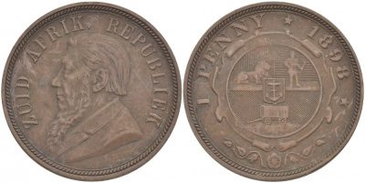 Южно-Африканская Республика, Трансвааль 1 пенни 1898 Пауль Крюгер KM 2 медь 180-921