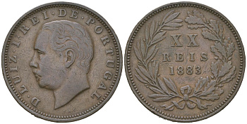 Португалия 20 реалов 1883 Луиш I (1861-1889) KM 527 бронза 4512-911