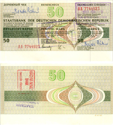 ГДР 50 марок 1990 дорожный чек, серия АА бумага UNC (пресс) 7375-29-1-1
