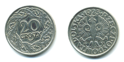 Польша 20 грошей 1923 w KM 12, Parchimowicz 105 никель 4383-166
