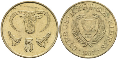 Кипр 5 центов 1987 KM 55.2 никель латунь 4141-933