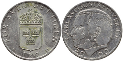 Швеция 1 крона 2000 Карл XVI Густав (1973- ) KM 852а медно-никель 4364-3434