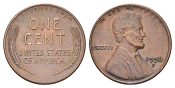США 1 цент 1956 D, Авраам Линкольн KM 132 бронза 4668-939
