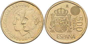 Испания 500 песет 1994 Хуан Карлос I (1975-2001) и София KM 924 алюминиевая бронза 4583-1016