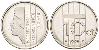 НИДЕРЛАНДЫ 10 ЦЕНТОВ 1995 БЕАТРИКС KM 203 никель 4547-932