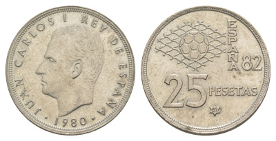 Испания 25 песет 1980 (82) M, Хуан Карлос I (1975-2014) KM 818 медно-никель 4616-847