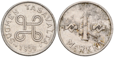 Финляндия 1 марка 1959 KM 36а железо плакированное никелем 192-1216