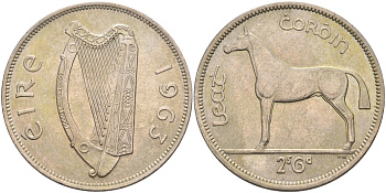 Ирландия 1/2 кроны 1963 лошадь KM 16а медно-никель aUNC 4583-446