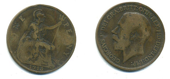 Великобритания 1 пенни 1913 Георг V (1910-1936) KM 810, Spink 4051 бронза 47-1246