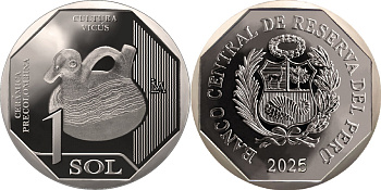 Перу 1 новый соль 2025 серия перуанская доколумбова керамика, культура Викус KM NEW медь никель цинк  UNC  M69-12