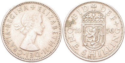 Великобритания 1 шиллинг 1956 Елизавета II (1952-2022), Шотландский герб KM 905, Spink 4148 медно-никель 4128-627