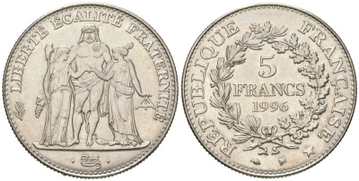 Франция 5 франков 1996 200 лет французскому десятичному франку KM 1155 никель UNC 4616-612