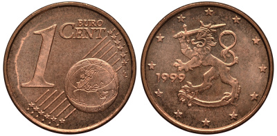Финляндия 1 евроцент 1999 KM 98 сталь плакированная медью XF-UNC 4181-149