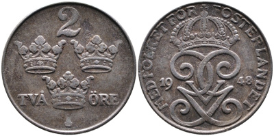 Швеция 2 эре 1948 Густав V (1907-1950) KM 811 железо 4388-1125