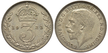 Великобритания 3 пенса 1921 Георг V (1910-1936) KM 813а, Spink 4026 серебро 4528-531