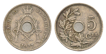 Бельгия 5 сантимов 1927 Belgique, Альберт I (1909-1934) KM 66 медно-никель 4640-1031