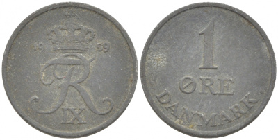 ДАНИЯ 1 ЭРЕ 1959 С; S, ФРЕДЕРИК IX (1947-1972) КМ 839.2 цинк 3309-111