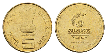 Индия 5 рупий 2010 XIX Игры Содружества в Индии KM 391 никель латунь UNC 4119-927
