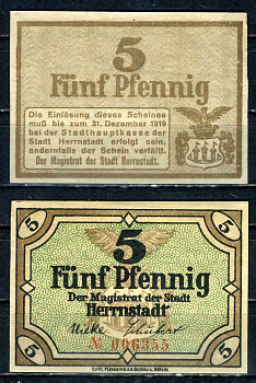 Херрнштадт (Силезия) 5 пфеннигов 1920 бумага UNC (пресс) 7555-44-1-1