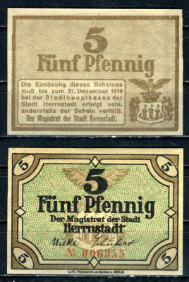 Херрнштадт (Силезия) 5 пфеннигов 1920 бумага UNC (пресс) 7555-44-1-1