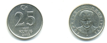 ТУРЦИЯ 25 КУРУШ 2005 KM 1167 медь никель цинк 176-1034