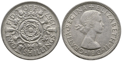 Великобритания 2 шиллинга (флорин) 1967 Елизавета II (1952-2022) KM 906, Spink 4146 медно-никель 3460-134