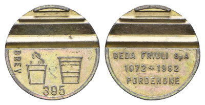 Италия жетон для выдачи напитков (Distribuzione Automatica) - кофе диаметр 24 мм, вес 3,6, гр белый металл 4670-623