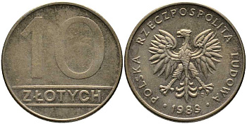 ПОЛЬША 10 ЗЛОТЫХ 1989 MW KM 152.2 латунь 110-835
