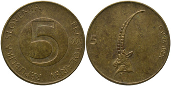 Словения 5 толаров 1994 KM 6 латунь 4548-916