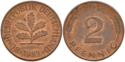 ФРГ 2 пфеннига 1983 F J.381a, KM 106a сталь плакированная медью    4598-865