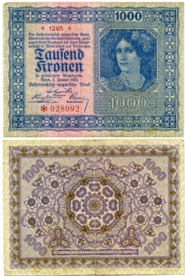 АВСТРИЯ 1000 КРОН 1922 Pick 78 бумага 3295-12-3