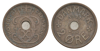 Дания 2 эре 1927 HCN, Кристиан X (1912-1947) KM 827 бронза 4639-718