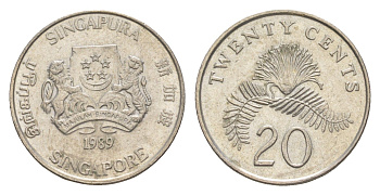 Сингапур 20 центов 1989 KM 52 медно-никель 4640-531