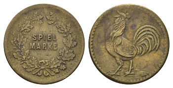 Пруссия игровой жетон с изображением Петуха XIX век диаметр 17 мм, вес 1,8 гр латунь 4664-131