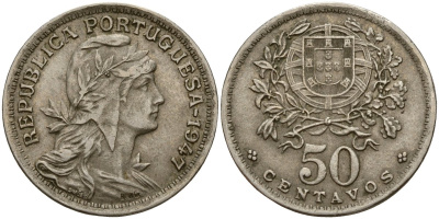 Португалия 50 сентаво 1947 KM 577 медно-никель 4121-1245