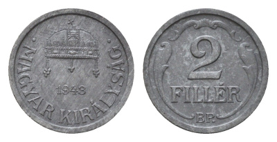 Венгрия 2 филлера 1943 KM 519 цинк 44-1243