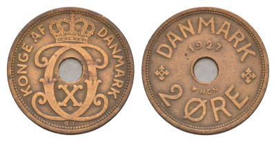 Дания 2 эре 1927 HCN, Кристиан X (1912-1947) KM 827 бронза 4658-163