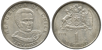 Чили 1 эскудо 1971 Хосе Мигель Каррера KM 197 медно-никель 4118-245