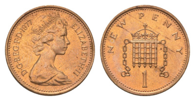 Великобритания 1 пенни 1977 Елизавета II (1952-2022) KM 915, Spink 4237 бронза UNC 4627-647